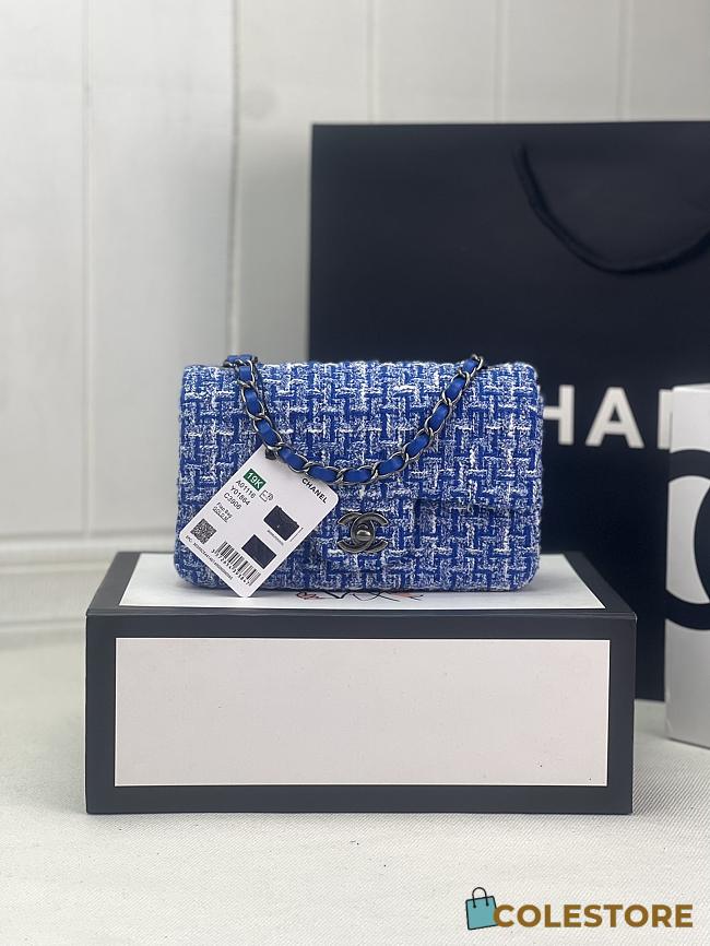 Chanel Flap Bag Tweed & Silver-Tone Metal Blue & White 25cm - 1