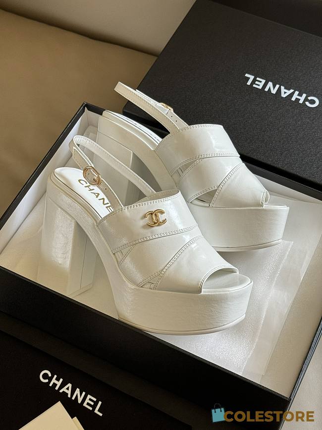 Colestore Chanel Sandals White Patent  - 1