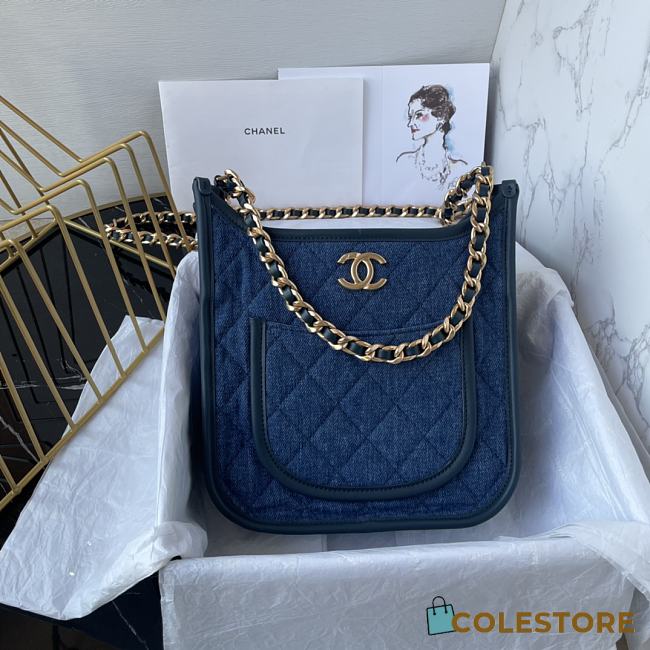 	 Colestore Chanel Hobo Denim Blue Size 24 × 22 × 6 cm - 1