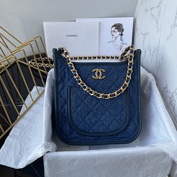 	 Colestore Chanel Hobo Denim Blue Size 24 × 22 × 6 cm