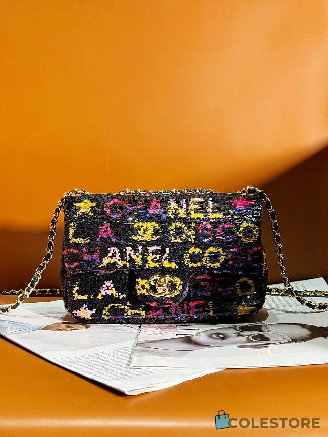 	 Chanel Sequins & Gold-Tone Metal Black, Yellow, Pink & Blue - 1
