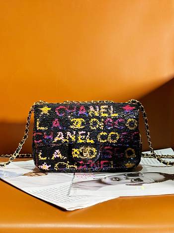 	 Chanel Sequins & Gold-Tone Metal Black, Yellow, Pink & Blue