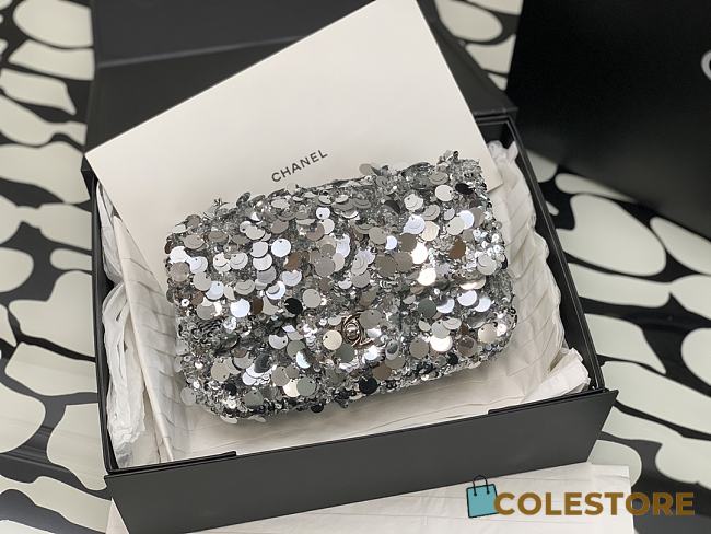 Colestore Chanel Silver Sequin Bag Size 20cm - 1