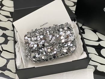 Colestore Chanel Silver Sequin Bag Size 20cm