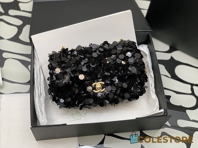 	 Colestore Chanel Black Sequin Bag Size 20cm - 1
