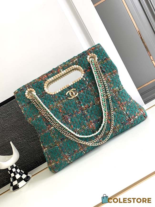 Colestore Chanel Tote Bag Tweed Green - 1
