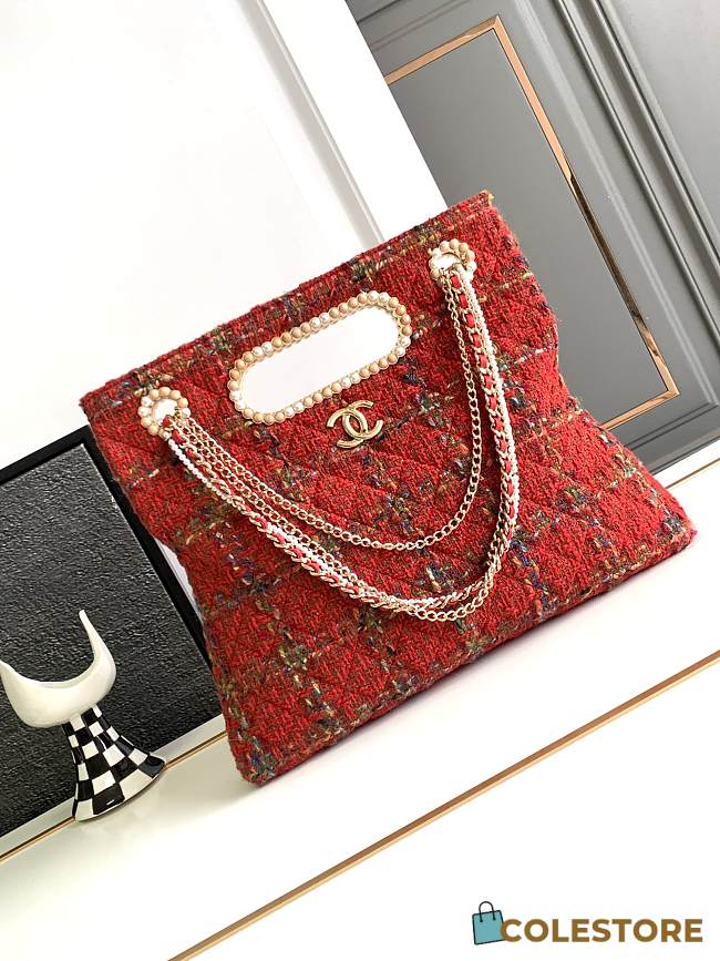 Colestore Chanel Tote Bag Tweed Red - 1