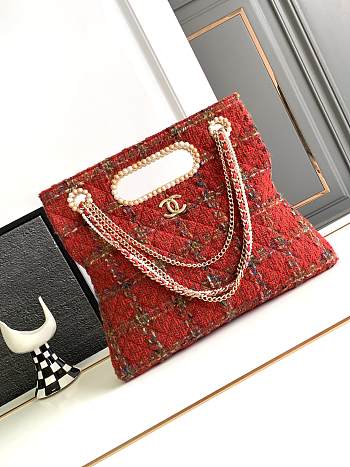 Colestore Chanel Tote Bag Tweed Red