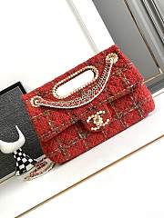 Chanel Large Flap Bag Top Handle Tweed Red  - 1