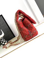 Chanel Large Flap Bag Top Handle Tweed Red  - 2