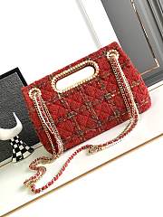 Chanel Large Flap Bag Top Handle Tweed Red  - 4