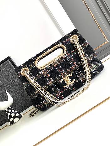Chanel Large Flap Bag Top Handle Tweed Black