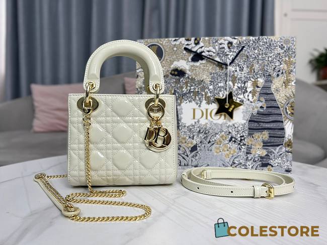 Colestore Dior Lady White Patent Gold Hardware Size 17x15x7cm - 1