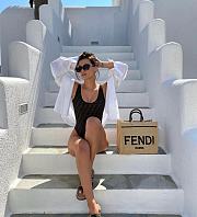 Fendi Sunshine Leather-trimmed Embroidered Raffia Tote 36×16×30cm - 1