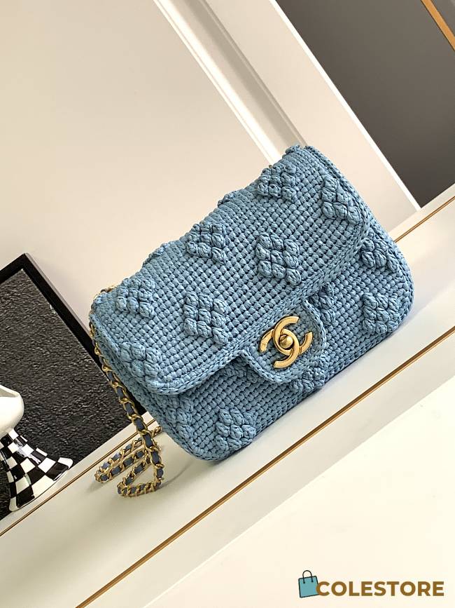 Colestore Chanel Mini Flap Raffia Blue Bag Size 12.5 × 19.5 × 6.5 cm - 1