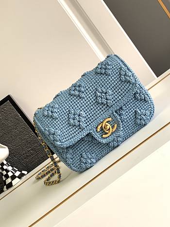 Colestore Chanel Mini Flap Raffia Blue Bag Size 12.5 × 19.5 × 6.5 cm