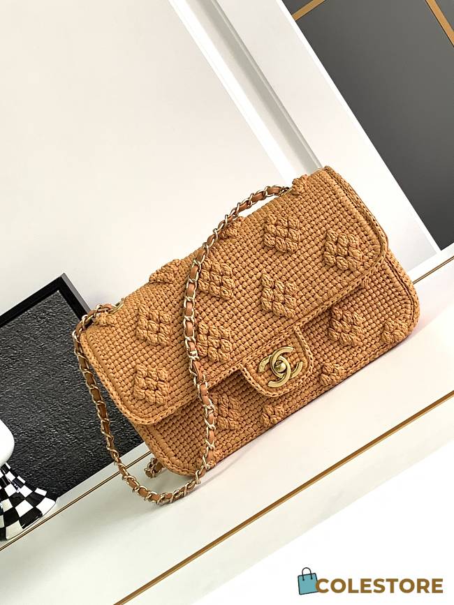 	 Colestore Chanel Mini Flap Raffia Camel Bag Size 15.5 × 25 × 6 cm  - 1