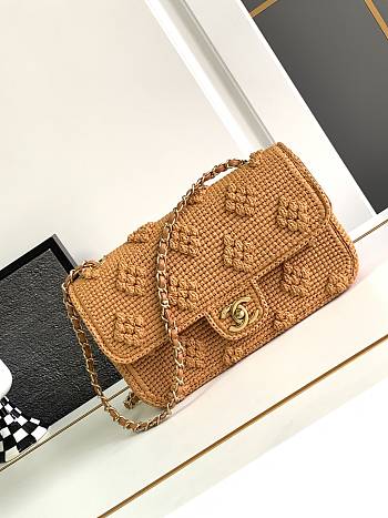 	 Colestore Chanel Mini Flap Raffia Camel Bag Size 15.5 × 25 × 6 cm 