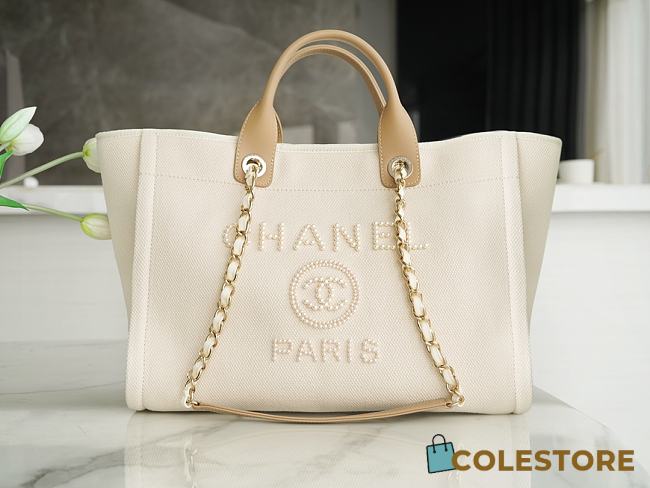 Colestore Chanel Large Shopping Bag Beige Pearl Size 30*39*22cm - 1