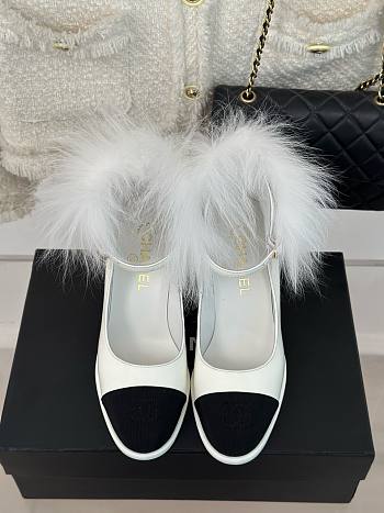 	 Colestore Chanel Patent Shearling Lambskin Mary Jane Pumps White 