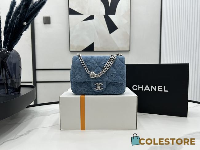 Colestore Chanel Mini Flap Bag Denim & Silver-Tone 14*20*8cm - 1