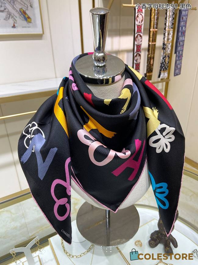 Colestore Chanel Scarf Multipe Color Black Slik  - 1