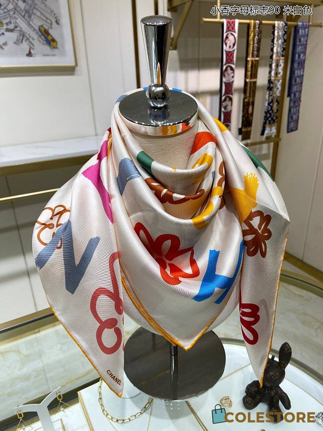 	 Colestore Chanel Scarf Multipe Color White Slik - 1