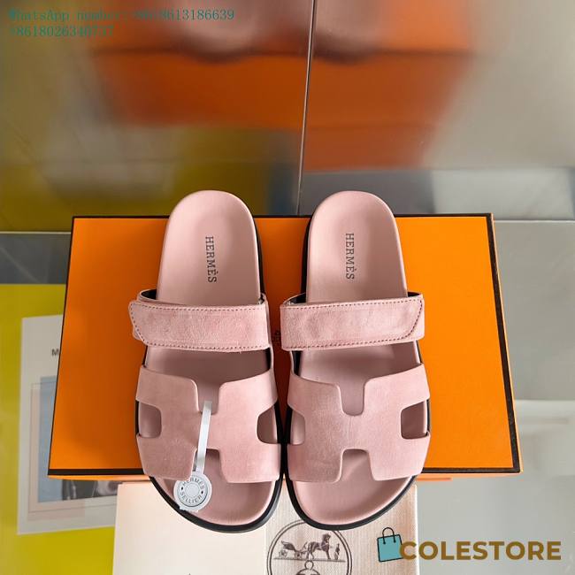 Colestore Hermes Epsom Sandals Rose   - 1