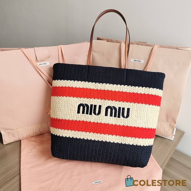 Colestore Miu Miu Women Fabric Tote Bag Blue 34x40x16cm - 1