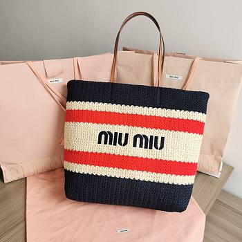 Colestore Miu Miu Women Fabric Tote Bag Blue 34x40x16cm