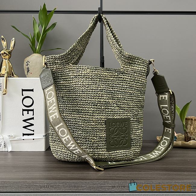 	 Colestore Loewe Mini Slit Bag In Raffia Green 30*8*30cm - 1