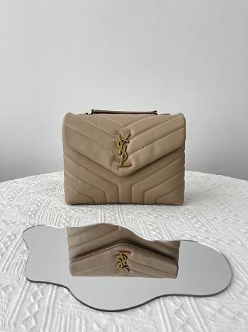 Colestore YSL Loulou Small Leather Shoulder Beige Bag 23x17x9cm