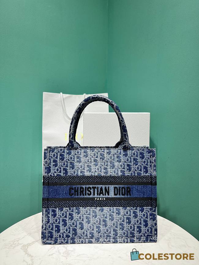 Colestore Dior Small Tote Blue Denim Oblique Jacquard  - 1