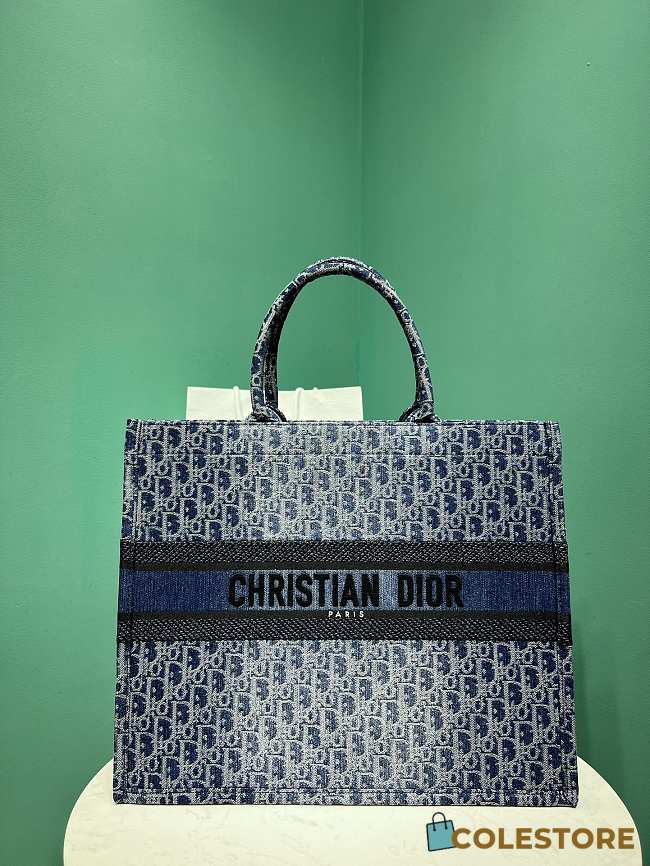	 Colestore Dior Large Tote Blue Denim Oblique Jacquard - 1