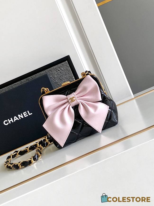 	 Colestore Chanel Clutch With Strap Black & Pink 12 × 13 × 4 cm - 1