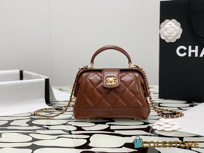 Colestore Chanel Mini Bag With Handle Shiny Brown Lambskin 12×18×7cm - 1