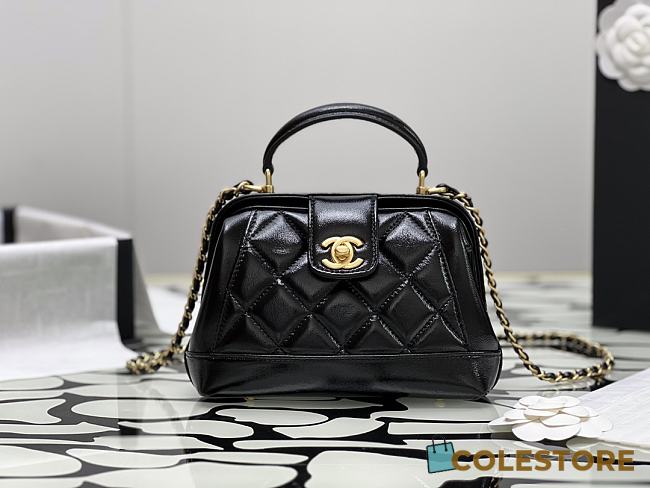 Colestore Chanel Mini Bag With Handle Shiny Black Lambskin 12×18×7cm - 1