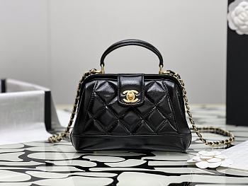 Colestore Chanel Mini Bag With Handle Shiny Black Lambskin 12×18×7cm