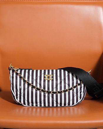 Colestore Chanel Hobo Bag Printed Fabric & Gold Metal White & Black 16x30x10cm
