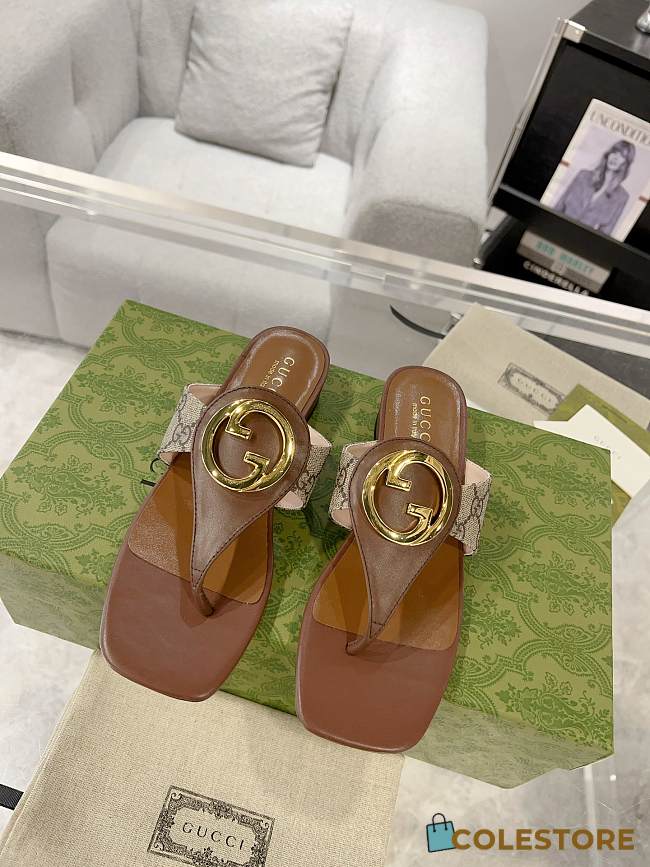 Colestore Gucci Beige & Brown Blondie Thong Sandals - 1