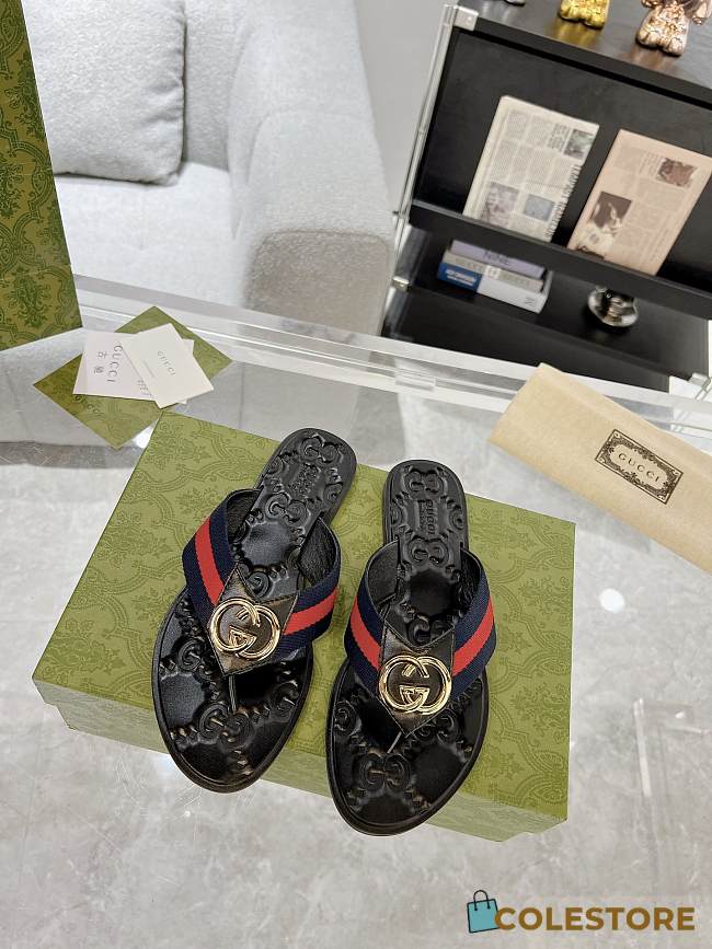 Colestore Gucci GG Thong Dark Blue & Red Nylon Web Sandals - 1
