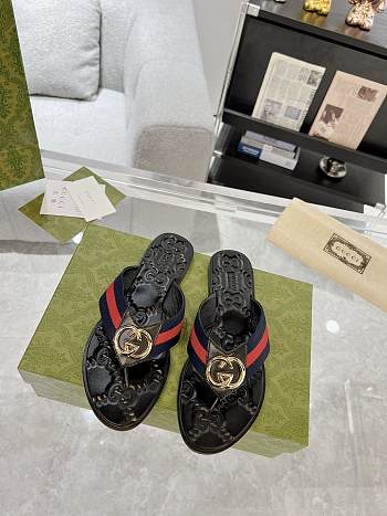 Colestore Gucci GG Thong Dark Blue & Red Nylon Web Sandals