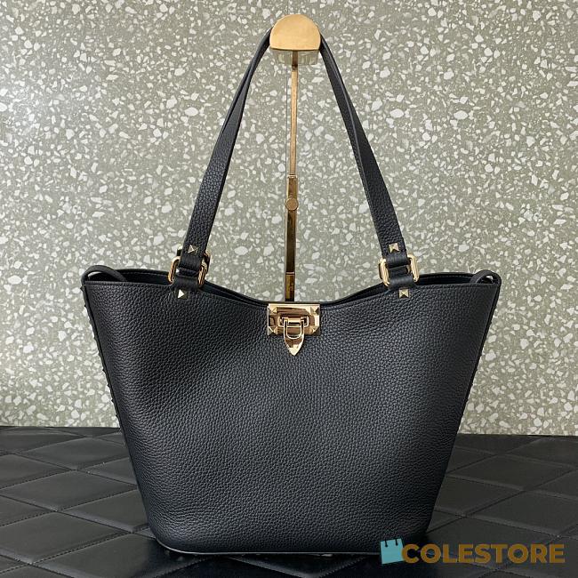  Valentino Garavani Calfskin Tote Bag Black 26x11x24cm - 1