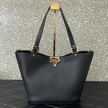  Valentino Garavani Calfskin Tote Bag Black 26x11x24cm