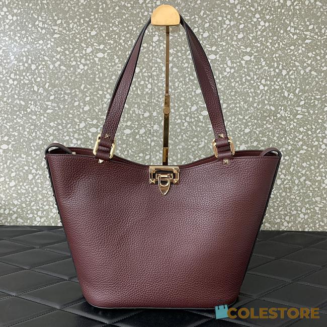 Valentino Garavani Calfskin Tote Bag Burgundy 26x11x24cm - 1