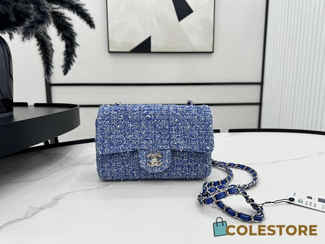 Chanel Classic Flap Bag Tweed Blue 20cm - 1
