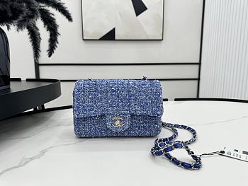 Chanel Classic Flap Bag Tweed Blue 20cm