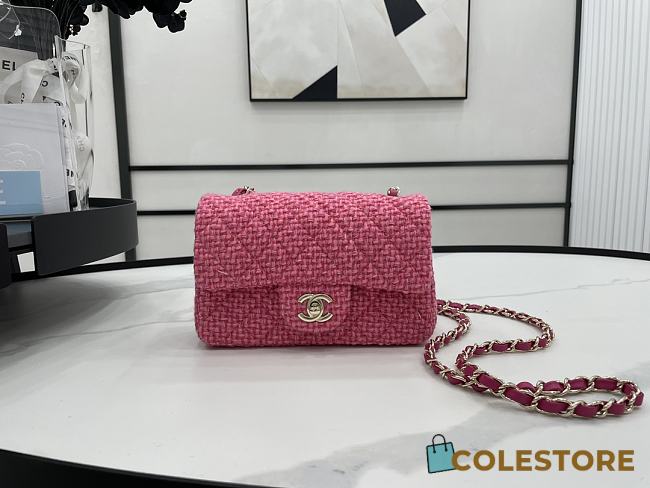Chanel Classic Flap Bag Tweed Pink 20cm - 1
