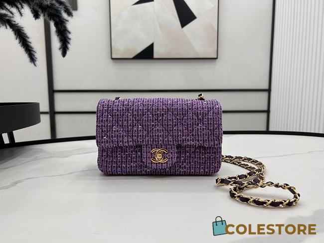 Chanel Classic Flap Bag Tweed Purple 20cm - 1