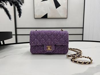 Chanel Classic Flap Bag Tweed Purple 20cm